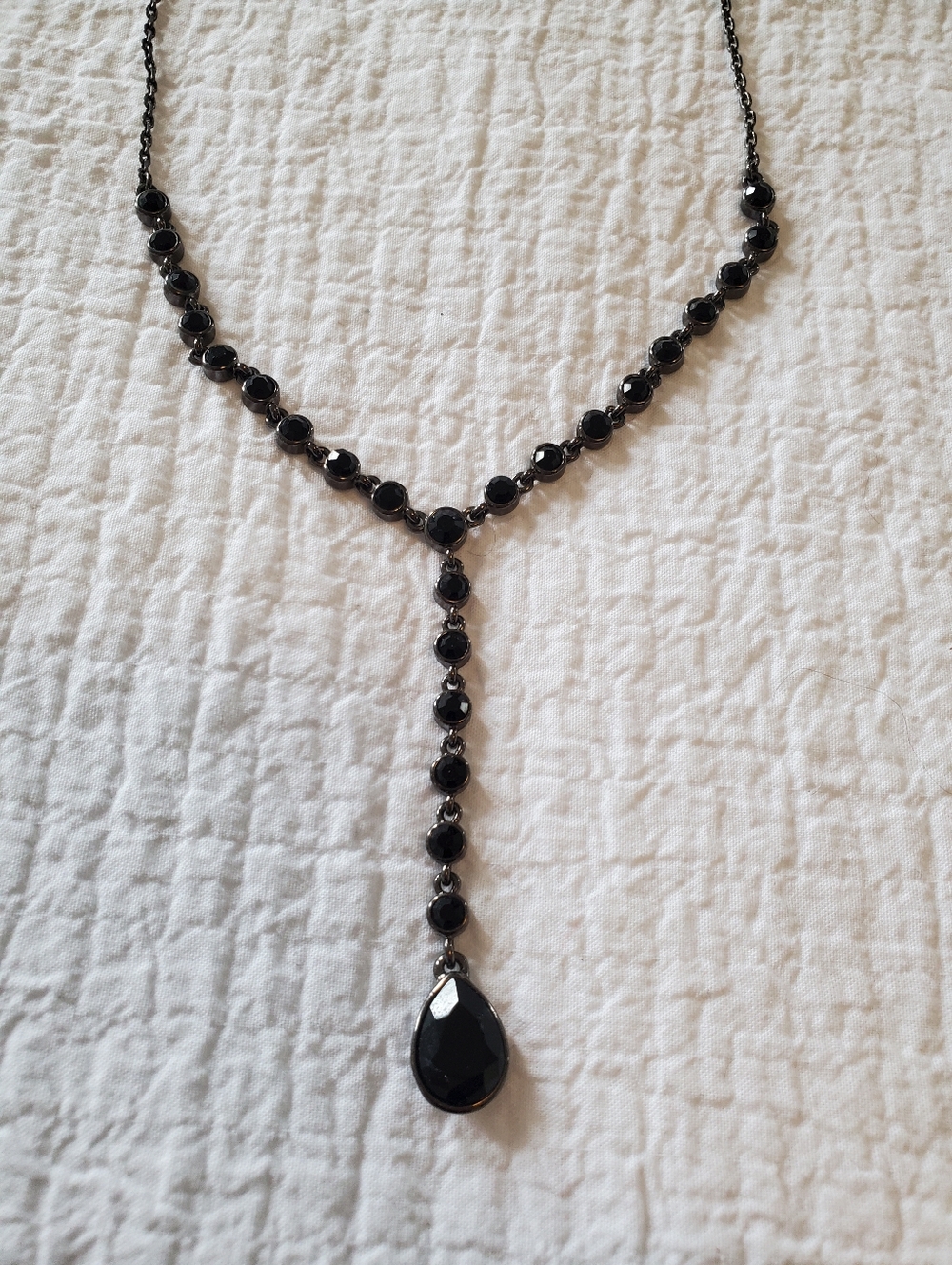 Carolee Gothic, Dark Romantic Teardrop Y-Necklace With Sparkly Black Rhinestones